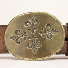 Fleur de Lys Quartet Belt Buckle in Antique Brass – Decorative Metal Buckle