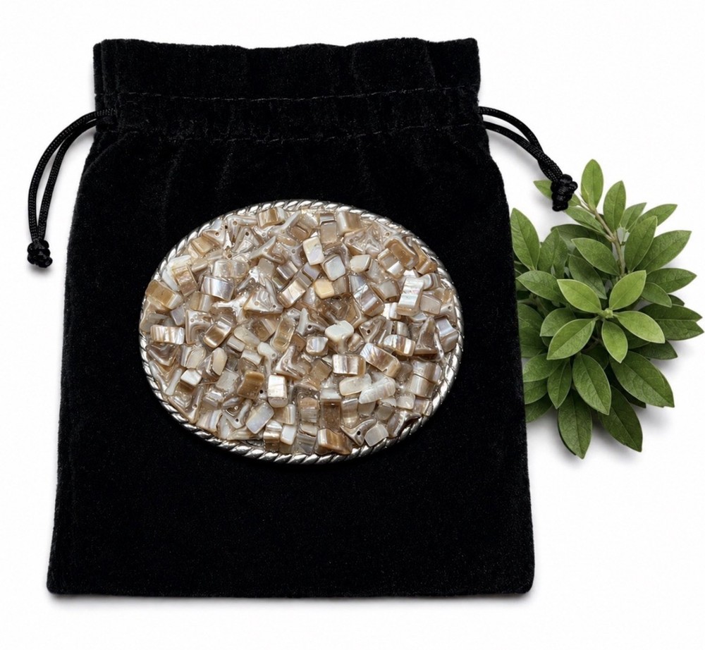 Western Style Belt Buckle Mother of Pearl Inspired Mosaic Oval Interchangeable