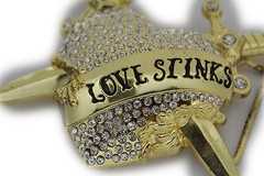 Men Women Big Gold Metal Belt Buckle Heart Western Silver Rhinestone Love Stinks