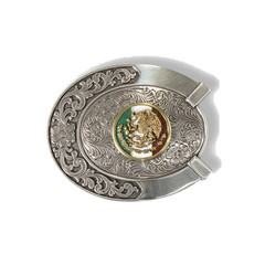 Ariat® Mexico Flag Engraved Silver Belt Buckle A37021
