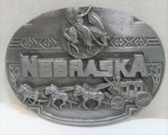 Vintage 1989 NEBRASKA Indian Chief & Stage Coach Belt Buckle X-44 Pewter UNUSED