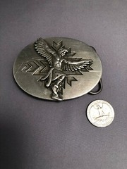 SOLID PEWTER SISKIYOU BELT BUCKLE – SOUTHWEST EAGLE FEATHER DANCER DESIGN