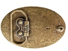 Real Rattlesnake Belt Buckle: Dueling heads in Oval (598-BB402-G6602)