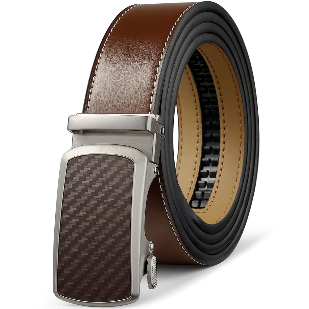 Drowsmen Leather ratchet belt 1 3/8&Prime; with Click Sliding Cognac Belt