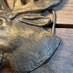 Vintage 1970’s Brass Moose Elk Head Wildlife Belt Buckle 4” #4047