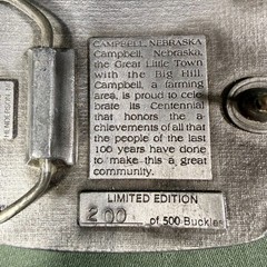 Campbell Nebraska Centennial Belt Buckle 1886–1986 Ltd Ed 200/500 Vintage