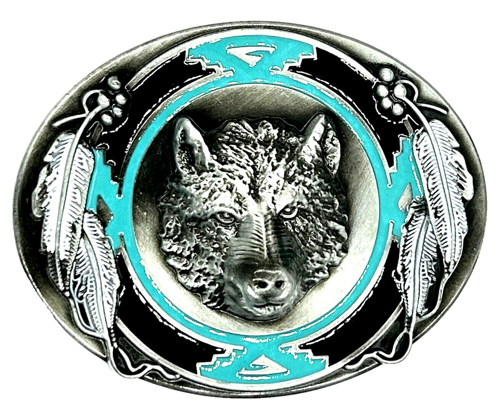 Southwestern Turquoise & Silver Bear Enameled Belt Buckle New