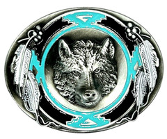 Southwestern Turquoise & Silver Bear Enameled Belt Buckle New