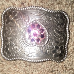 Silver Tone Western Floral Engraved Heart Pink Rhinestone Clip Buckle 1.5&Prime;