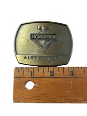 Vintage Handyman Club of America Life Member 1996 Brass Belt Buckle 3×2.5”