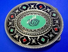 Southwestern Tribal Pattern Blue Red Enamel Colored Belt Buckle in New Condition