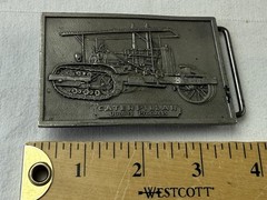 VTG Caterpillar Old Tractor Belt Buckle Rectangle 1975 Pewter 3.5in By 2.25in