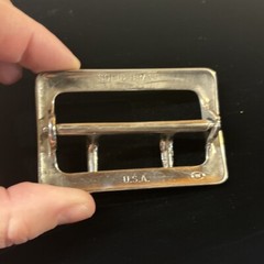 Vintage Solid Brass Chrome Plated 2.25” Double Prong Duty Belt Buckle USA #1