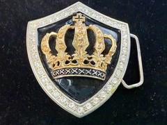 Royal Gold Crown Shield with Rhinestone Border Belt Buckle A286 Classico Italia