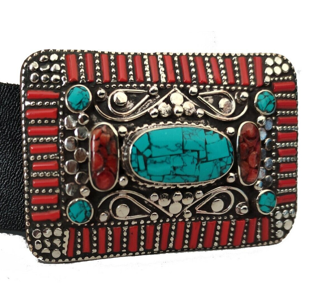 Tibetan Silver Belt Buckle Belt waist trap Turquoise Coral Clasp, B48
