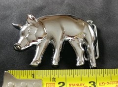 PIG FARMER HOG FARM ANIMAL CHROME PLATED SHAPED SOLID BRASS BELT BUCKLE BARON