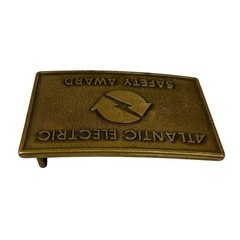 Vintage Atlantic Electric Safety Award Brass Belt Buckle 3&Prime; x 2&Prime;