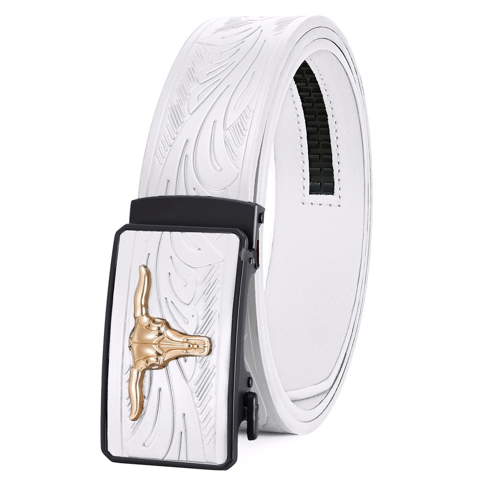 UpFind White Western Belts for Men Cowboy 42&Prime; to 45&Prime; Waist Adjustable,