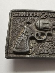 VINTAGE SMITH & WESSON World&rsquo;s Finest Handgun Belt Buckle Brass Pewter #811