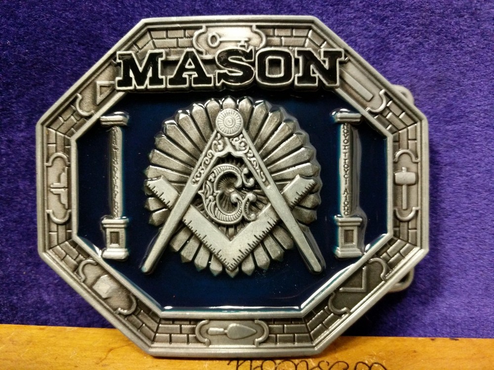 Great/Fun/Fashionable Belt Buckle Masonic Free Mason Beautiful Blue Enamel Vault