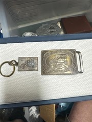 Vintage Henry Ford Detroit Brass Belt Buckle and Key Chain