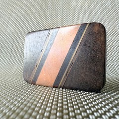 Mid-Century Modern Vintage Belt Buckle Exotic Wood Brass Copper Cowboy Western
