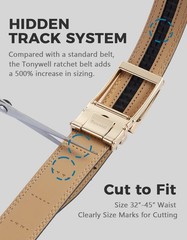 Tonywell Ratchet Belt, One Size, Light Brown Leather & Gold Metal Buckle