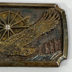Soaring Eagle Belt Buckle Crystal Center Sunburst Trees Mountains Bronze Metal