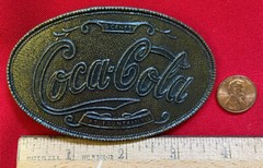 COCA-COLA COKE COCA COLA SODA POP FOUNTIAN DRINK 5 CENT BROWN OVAL BELT BUCKLE