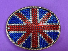 Union Jack UK British Flag Bling 80&rsquo;s Belt Buckle – Missing Rhinestone