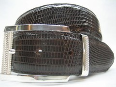 Sterling silver 925 buckle & loop, 44 grams w/Genuine Lizard 1.5  » belt U.S.A..