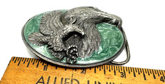 Siskiyou Bald Eagles Belt Buckle Co 1990 Vintage Pewter Teal Enamel Swirl USA