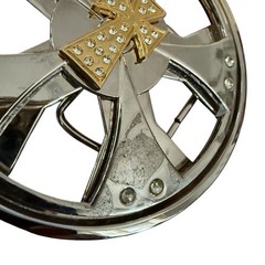 Vintage Iron Cross Spinner Belt Buckle Chrome Gold Two Tone Y2K Industrial Rave