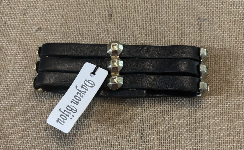 3 Strap Leather Bracelet With Metallic Stud Detailing 7”-8”