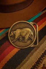 Large Bear Belt Buckle Antique Gold Grizzly Western Cowboy Rodeo Style Gift