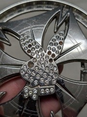 vintage PLAYBOY belt buckle SPINNER chrome BUNNY metal rhinestone STUDDED