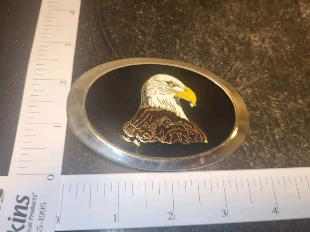 Bald Eagle Head Enamel On Brass Belt Buckle Oval Very Nice Color Graphic HTF