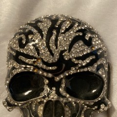 Skull Belt Buckle Lot (2) Silver Bling Rhinestone Punk Horror Gothic Pirate