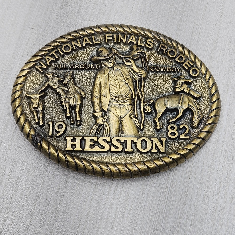 Vintage 1982 Hesston National Finals Rodeo NFR Belt Buckle 8th Edition Brass