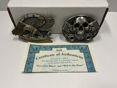 Pewter Belt Buckle Freedom Rider Bad To The Bone Motorcycle Biker Eagle Skull