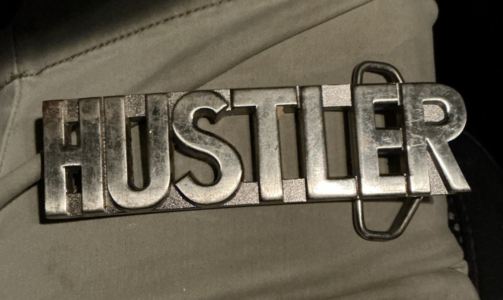 HUSTLER Block Letter Word Statement Cutout Silver Color Belt Buckle