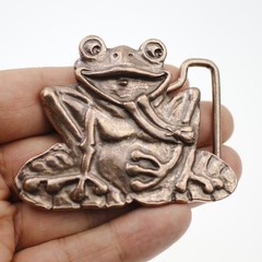 Charming Frog Belt Buckle in Antique Copper with Rustic Character