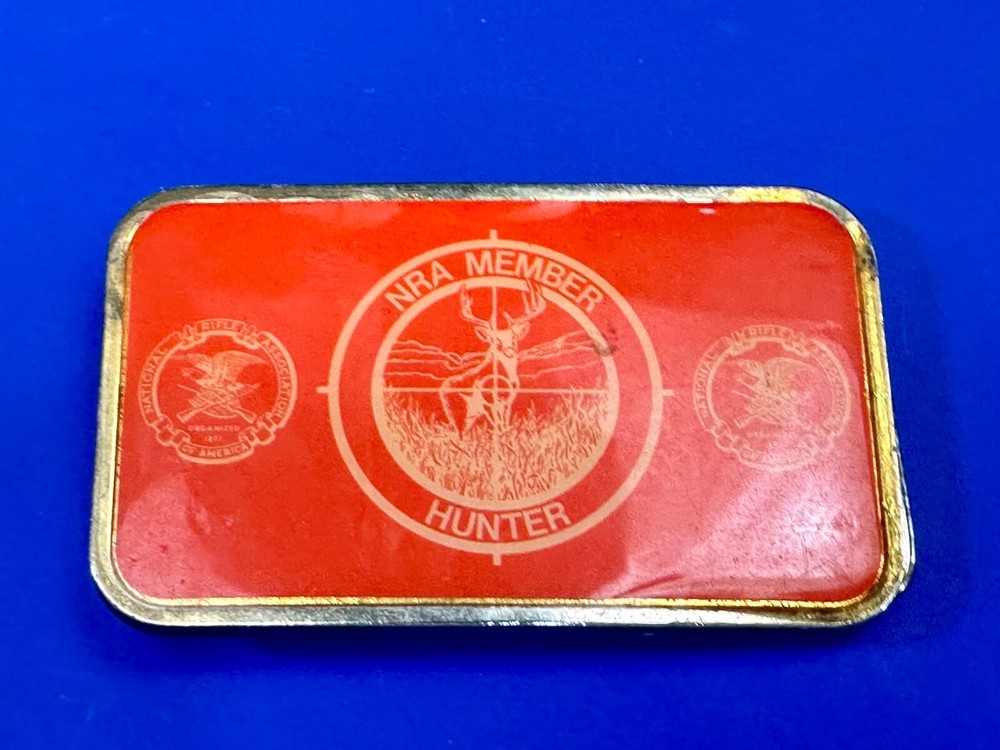 Nra Member Hunter – Rare Orange & Bass Color Gun Rights Collectors Belt Buckle
