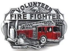 Volunteer Fire Fighter Fire Truck Enameled Belt Buckle