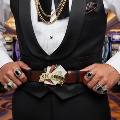 Men Women Bling Big Gold Metal Belt Buckle Royal Flush Cards Las Vegas Casino