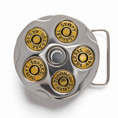 Bullet Belt Buckle Mens Spinning Revolver Cylinder Western Cowboy Gun Silver