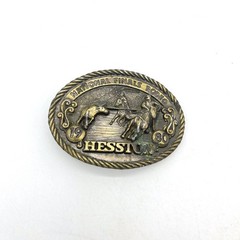 Vintage 1980 Hesston National Finals Rodeo Belt Buckle NFR Steer Wrestling Brass