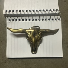 Vtg 1970s Bull Longhorn Skull Western Cowboy Brass Belt Buckle 5&Prime;