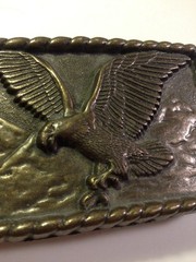 Beautiful Brass Belt Buckle With Eagle On Front * Mountain And Nice Border