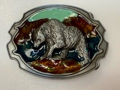 Southwestern Style Fishing Grizzly Bear Colorful Painted Belt Buckle